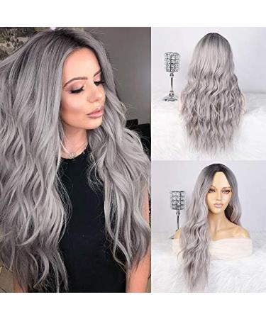 ColorfulPanda Ombre Grey Long Wavy Curly Wig for Women - Dark Roots Black - Cosplay & Daily Wear - Buy Online on GoSupps.com