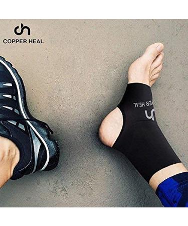 COPPER HEAL Ankle Compression Sleeve (Pair) | Copper Infused Socks for Arch Support Foot Swelling Achilles Tendon Pain Relief & Plantar Fasciitis - Best for Sports Injuries (Size L - Buy Online on GoSupps.com