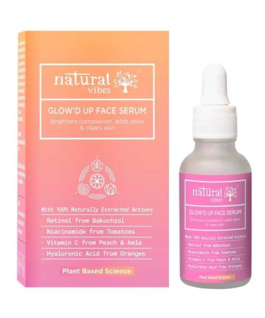 Natural Vibes Glow 'd Up Face Serum | With 100% Plant Based Niacinamide Vitamin C Retinol & Hyaluronic Acid | Clear Bright Skin | Glow | Hydrate | Anti Ageing | 30 ml | Men & Women