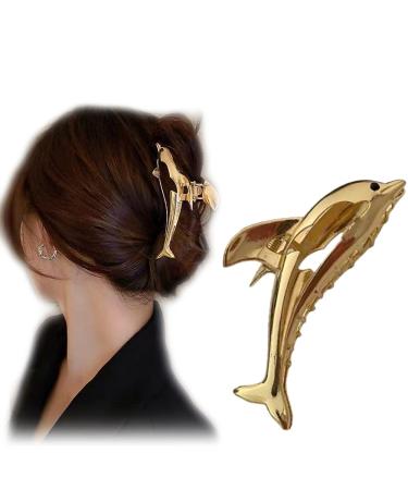 Gold Hair Clips Dolphin Shape Hair Claw Clip Large Metal Hair Jaw Clamps Gold Hairpin Clips Fashion Nonslip Hair Clamps Hair Catch Clip Hair Accessories for Thick hair Thin Hair HairStyling