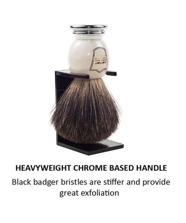 Parker Safety Razor Black Badger Shaving Brush with Ivory Marbled Handle - Includes Stand - Buy Online on GoSupps.com