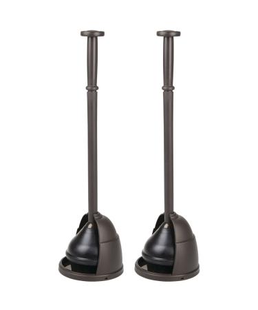 mDesign Plastic Toilet Plunger with Storage Holder Cover Set, Compact Discreet Freestanding Caddy for Bathroom, Powder Room, Modern Design - Heavy Duty - Hyde Collection - 2 Pack, Bronze