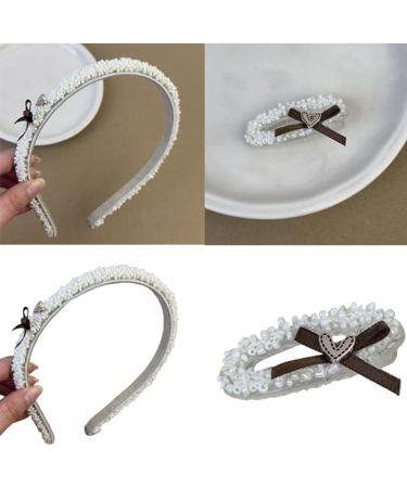 JSGHGDF Hair Claw Clip Hairband Hair Jaw Clamps Cute Hair Catch Brown w Ribbon Barrettes Beaded Hairpin for Girl - Buy Online on GoSupps.com