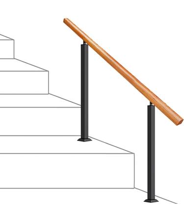 Wooden Stair Handrail Adjustable Outdoor Railing with 2 Black Metal Wrought Iron Posts Floor-Standing Safety Hand Rail Railing Fit 1 Step Stair Home Garden Lofts Corridor Support Rod/Height 8 Height 95cm 110Cm/43Inch