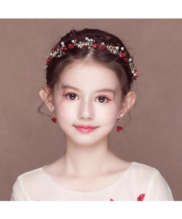 Drokit Red Crystal Flower Tiara Headpiece for Wedding - Elegant Bridal Forehead Accessory - Buy Online on GoSupps.com