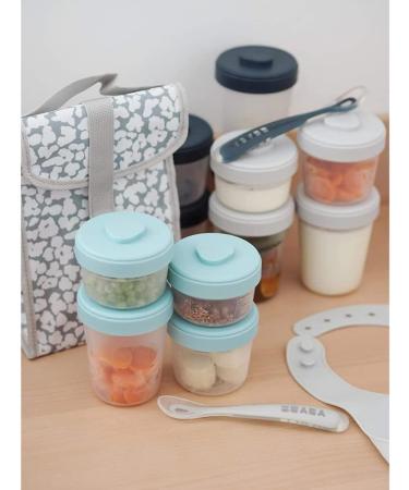 Beaba 12 Storage Pots & 2 Silicone Spoons Set Eucalyptus 100% Airtight | Interlocking Stackable | Freezable | Breast Milk | 2x90ml +4x150ml +6x250ml - Buy Online on GoSupps.com