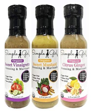 Simple Girl Salad Dressing-3 Bottle Pack- Sweet Vinaigrette, Sweet Mustard and Citrus Ginger (Sugar Free Dressings, No Carb, Fat Free, Diabetic, Gluten Free, Vegan, Vegetarian), 12 fl.oz each
