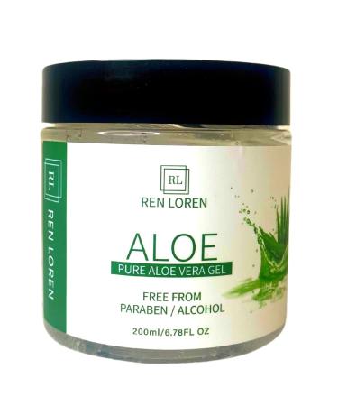 REN LOREN Organic Pure Aloe Vera Gel (200ml  6.78 oz)  Soothing & Moisturizing Face Skin & Hair Care Non-Sticky