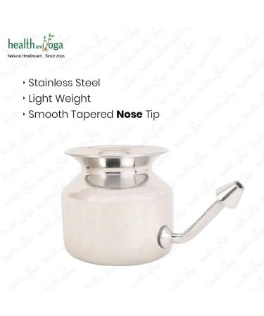 HealthAndYoga(TM) SteloKleen Superior Neti Pot Learner - Improver Kit - Unbreakable Stainless Steel Pot - Smooth Leak Plug Nose Tip - Pure Salt 25 Pieces - Buy Online on GoSupps.com