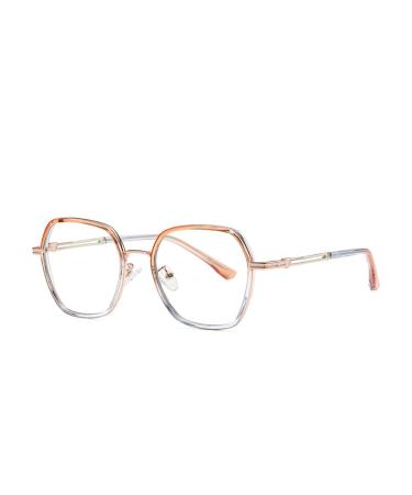 SERONI Metal Polygon Frame Blue Light Blocking Glasses for Women Men Anti UV Ray Computer Reading Glasses for Women Men Tea-glod 50 Millimeters