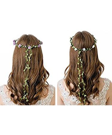 Kaptin 10 Pack Multicolor Flower Crown Headband for Women and Girls - Festival, Wedding, Party Floral Garland Headbands - 10 Count - Buy Online on GoSupps.com