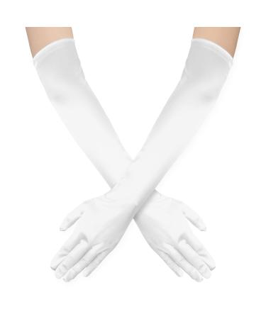 SAVITA 21" Women Long Gloves Long Elbow Satin Gloves Stretchy 1920s Opera Gloves for Women Girls Evening Party Dance Hand Care Moisturizing White