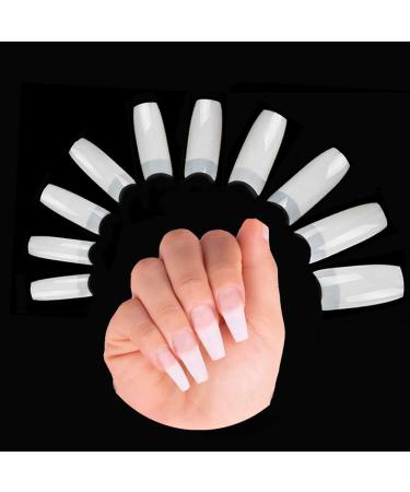 500 Pieces False Nails Tips for Acrylic Nails Half Cover Fake Nail Extension Tips Square Acrylic Tips (10 Sizes Natural)