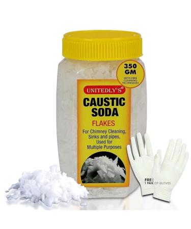 Caustic Soda for Drain Cleaning Fast-Acting Non-Toxic & Odorless Formula to Clear Blockages Instantly Unblock Clogged Sinks & Pipes with Chimney & Drain Cleaner Flakes 350 Grams