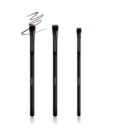 Ultra-Thin Eyebrow Brush Set - Raffaello 3Pcs Angled Precision Eyeliner Makeup Brushes, Cruelty-Free Synthetic Bristles Slanted Eyeshadow Eye Brow Tinting Kit (Black) A-Black-3pcs
