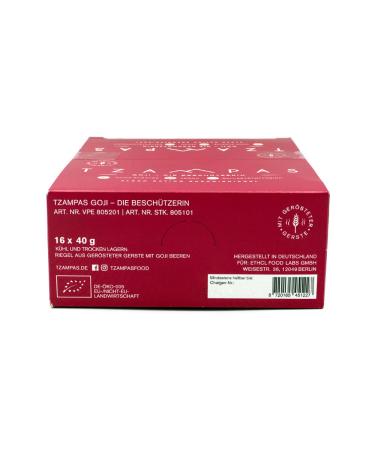 Tzampas Energierliegel Goji - Organic Vegan Energy Bar with Roasted Barley & Goji Berries (16x40g) | Natural Power Riegel Without Additives - Ideal for Cycling & Fitness - Buy Online on GoSupps.com