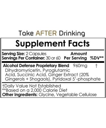 Alcohol Defense Capsules | 60 Count | Promotes Healthy Alcohol Metabolism | Contains Dihydromyricetin Ginger Extract 60 Count (Pack of 1) - Buy Online on GoSupps.com