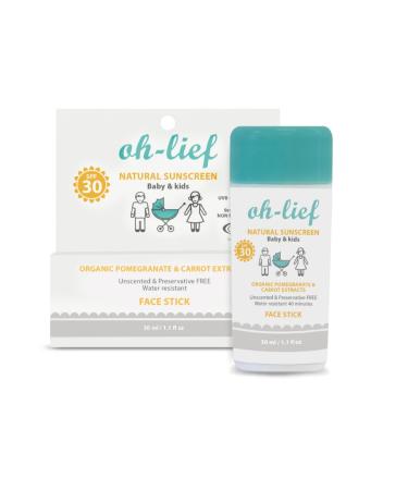 Oh-Lief Natural Sunscreen Baby & Kids 30ml Face Stick Certified Natural & Organic Broad-Spectrum protection UVA/UVB Hypoallergenic & water-resistant