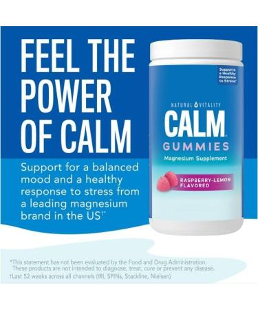 Natural Vitality Calm Gummies - Raspberry-Lemon Flavored Magnesium Supplement - 60 Gummies - Buy Online on GoSupps.com