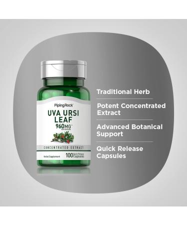 Piping Rock Uva Ursi Capsules 960mg - 100 Count Herbal Extract Supplement - Buy Online on GoSupps.com