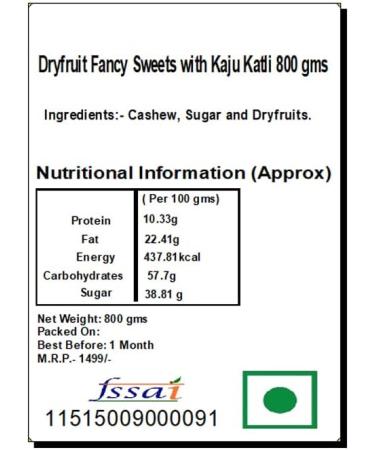 Jaiccha Ghasitaram Bhaidooj Gifts for Brothers Dryfruit Fancy Sweets with Kaju Katli 800 GMS - Buy Online on GoSupps.com
