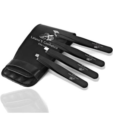 Lalano's 4-Part Precision Stainless Steel Tweezer Set - High-Quality Eyebrow Plucking & Face Hair Removal for Men & Women - Black Color - Buy Online on GoSupps.com