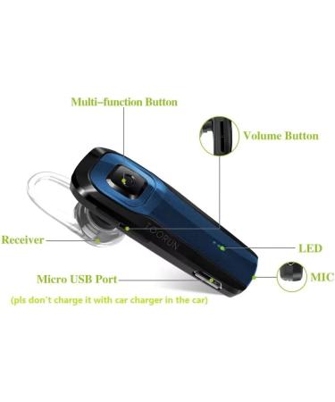 TOORUN M26 Bluetooth Earpiece - Handsfree V5.0 Wireless Headset with Noise Reduction - Blue - Buy Online on GoSupps.com