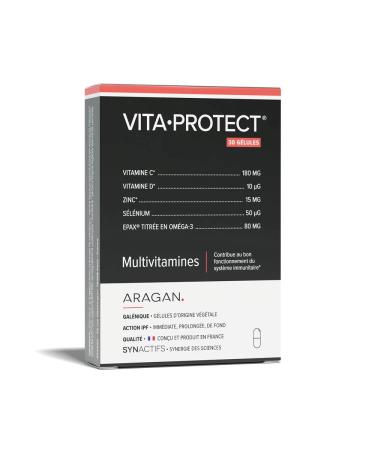 ARAGAN - Synactives - VitaProtect - Food Supplement Immunity - Vitamins C, D, Zinc, Selenium, Omega 3-30 capsules - 15 days to 1 month of intake - Made in France