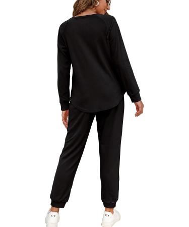 WIHOLL Women's Black Button Down Lounge Set with Sweatshirt and Sweatpants - Medium - Buy Online on GoSupps.com