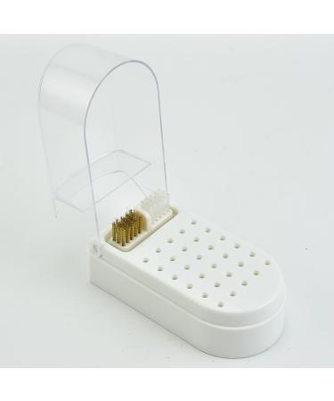 Nail Drill Bit Display Box Dustproof Transparent Portable Nail Drill Bit Holder with Cleaning Brush 30 Holes Plastic Drill Bit Holder For Nails Display (White)