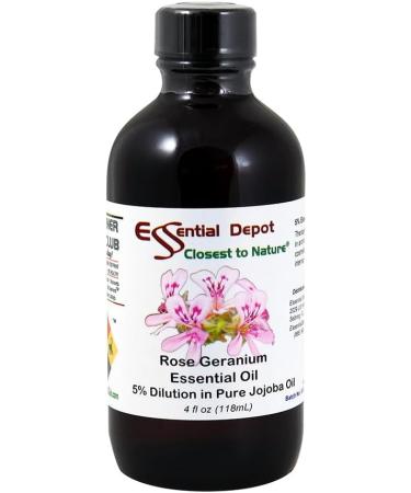 Essential Depot Rose Geranium Essential Oil 5% Dilution in Jojoba - 4 fl oz - Essential Oil Protective Amber Glass Bottle with a Safety Sealed Phenolic Screw Cap - Buy Online on GoSupps.com