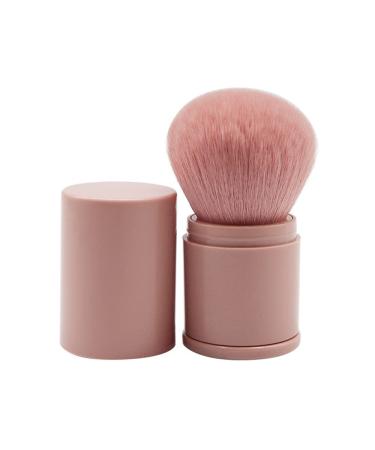 Retractable Kabuki Foundation Brush Portable Makeup Brush Travel Face Blush Brush for Powder Mineral Foundation Blending Blush Pink