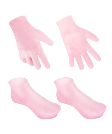 2 Pairs Moisturizing Glove Socks Set, Silicone Gel Spa Socks for Dry Cracked Skin ,Silicone Gel Heel Socks Anti Slip,for Foot Hand Softening, Calluses, Foot Care After Pedicure(Pink)