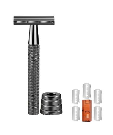 Lehua interchangeable men's safety razor double cutting edge safety razor reusable metal razor for men B silver gray