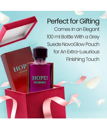 NovoGlow Hope Homme for Men - 100ml Eau De Parfum Spray for Men - Spicy Floral & Intense Fragrance Warm Scent Lasts All Day Long Includes Carrying Pouch Gift for Men for All Occasions - Buy Online on GoSupps.com