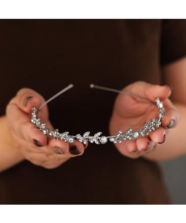 Zoestar Rhinestone Wedding Headband Silver Crystal Headbands Bridal Leaf Hairband Headpiece Sparkly Party Hair Accessories for Women - Buy Online on GoSupps.com