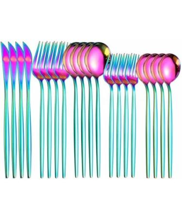 Silverware Set White Silver Cutlery Set Stainless Steel Dinnerware Set Forks Knives Spoons Set Fork Knife Black Silver Kitchen Tableware 20Pcs (Color : Rainbow 20pcs)