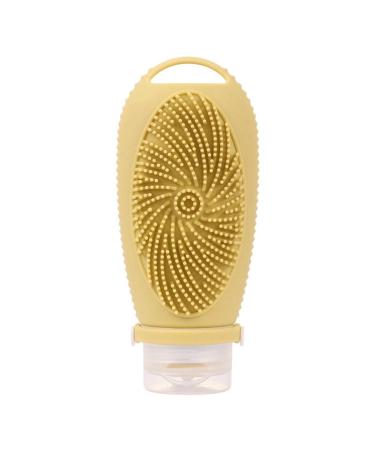 AuntYou Silicone Travel Refillable Bottle Set with Cleansing Brush - Portable Shampoo and Lotion Containers A Grayish Yellow
