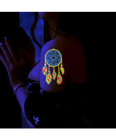 Glow in The Dark Temporary Tattoos - UV Neon Body Face Fake Waterproof Stickers for Rave Festival - 10 Sheets (Style B) - Buy Online on GoSupps.com