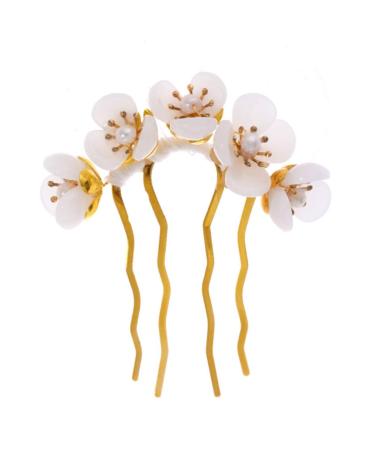 Beaupretty Vintage Hair Sticks Jade Flower Hair Chopsticks Chinese Hair Pins Antique Decorative Hair Forks Hair Accessory For Women (White)