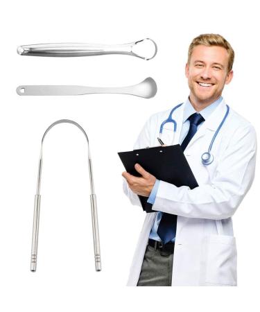 Tongue Scraper Set - Surgical Grade Stainless Steel Dental Kit for Adults & Kids - 3 Pcs for Fresh Breath & Oral Hygiene - Buy Online on GoSupps.com