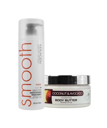 ORIGEM Body Butter 8 Oz + Keragen Keratin Hair Treatment 32 Oz Hydration & Smoothing Set for Dry Skin and Frizzy Hair Argan Avocado & Keratin Blend Sulfate-Free