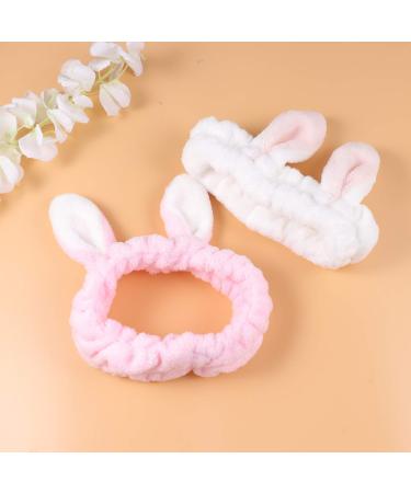 Minkissy 2pcs Bunny Ear Headband Set - Soft Makeup Hairband & Shower Face Wash Wrap for Women (Pink & White) - Perfect for Beauty & Skincare - Buy Online on GoSupps.com