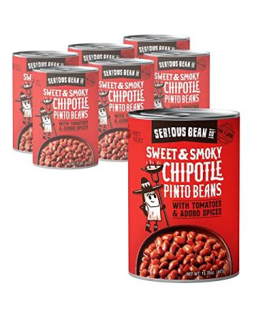 SERIOUS Bean Co Sweet & Smoky Chipotle Pinto Beans made with Tomatoes and Adobo Spices, Vegan Beans, Ready to Serve Beans, (15.75 oz (447g) 6 Pack)