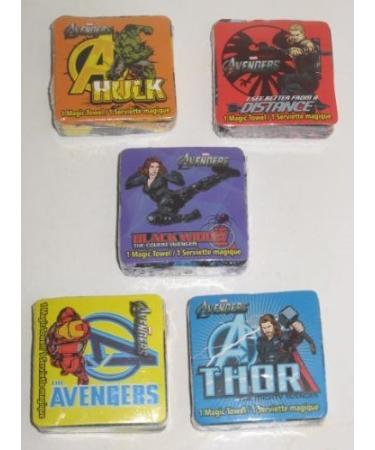 5 AVENGERS Magic Pop Up TOWEL Wash Cloths - Thor Hulk Black Widow Iron Man & Hawkeye