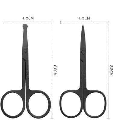 2Pcs Nose Hair Scissors Set for Beard, Moustache, Eyelash & Eyebrow Trimming - Black - Buy Online on GoSupps.com