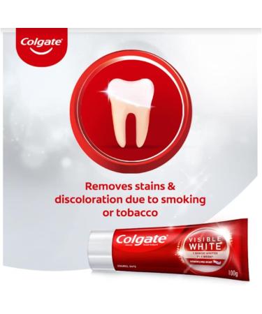 Colgate Visible White Teeth whitening Toothpaste with Sparkling Mint - 100gm(3.5 Ounce) - Buy Online on GoSupps.com