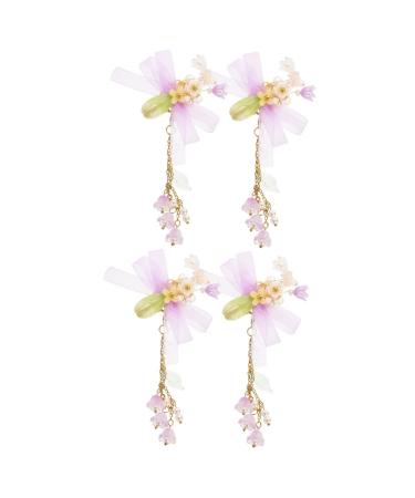Beaupretty 2 Pairs tassel flower hair clip purple flower hair clip purple hair clips baby clips for hair purple ribbon baby hair bows clips purple hair accessories Costume flower hairpin Miss