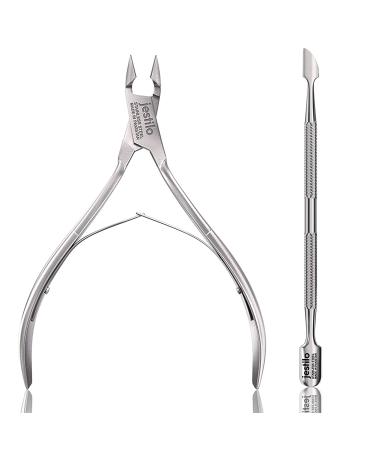 Jestilo Cuticle Remover Tool Set with Cuticle Cutter and Cuticle Pusher - Stainless Steel Professional Cuticle Nipper and Pusher Nail Care Tools for Salon and Level Mani-Pedi at Home - Silver (Silver)