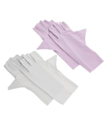 POPETPOP Nail Anti-uv Gloves 2 Pairs pink gloves UV gloves nail art supplies UV protection gloves for manicure UV nail gloves manicure gloves anti UV nail art accessory Nail supplies Nylon